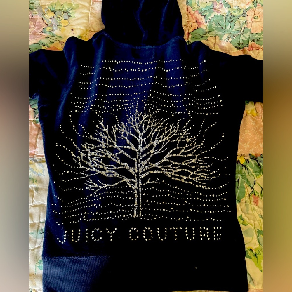 Dark Blue Embellished Juicy Couture Velour Zip up Hoodie Size P